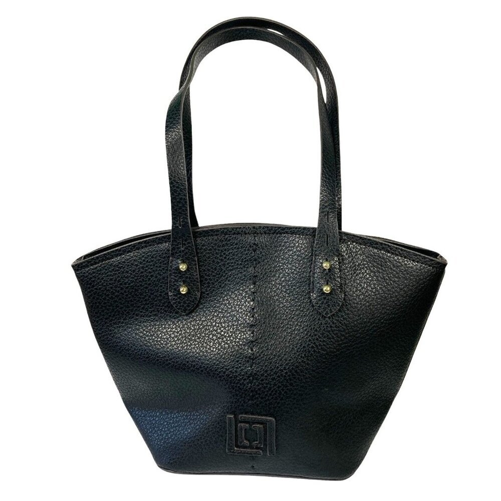 Liz Claiborne Marina‎ Shopper Tote Handbag Black Pebbled Faux Leather Two Straps